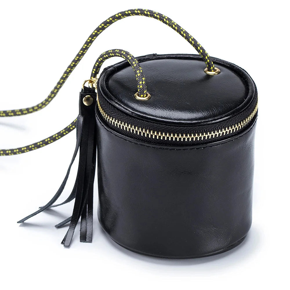 Genuine Leather Simple Coin Storage Wallet Mini Lipstick Handbag Oil Waxed Cowhide Shoulder Bag