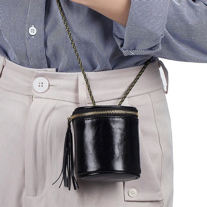 Genuine Leather Simple Coin Storage Wallet Mini Lipstick Handbag Oil Waxed Cowhide Shoulder Bag