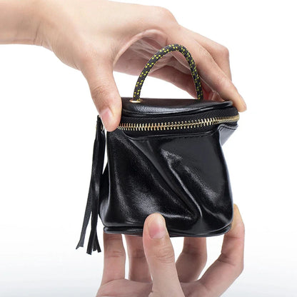 Genuine Leather Simple Coin Storage Wallet Mini Lipstick Handbag Oil Waxed Cowhide Shoulder Bag