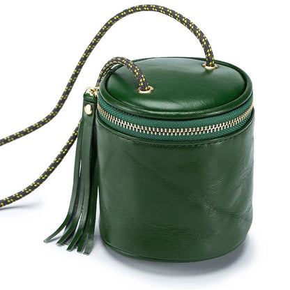Genuine Leather Simple Coin Storage Wallet Mini Lipstick Handbag Oil Waxed Cowhide Shoulder Bag