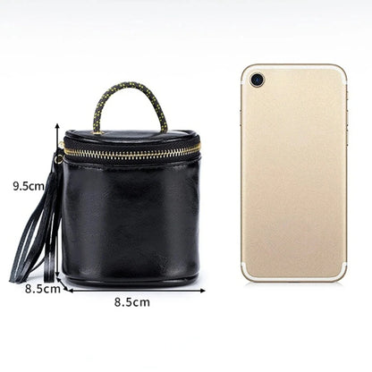 Genuine Leather Simple Coin Storage Wallet Mini Lipstick Handbag Oil Waxed Cowhide Shoulder Bag
