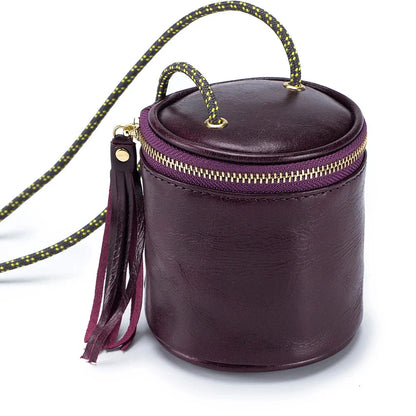 Genuine Leather Simple Coin Storage Wallet Mini Lipstick Handbag Oil Waxed Cowhide Shoulder Bag