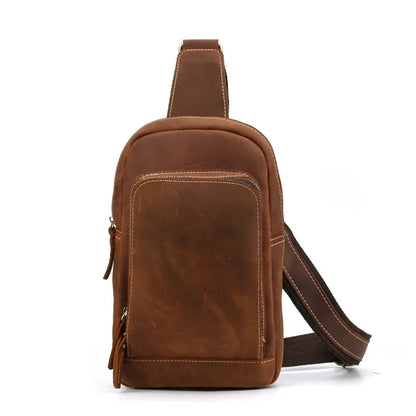 Genuine Leather Sling Rucksack Back Pack Shoulder Men Vintage Crazy Horse Cowhide Messenger Bag Casual Cross Body Chest Bags