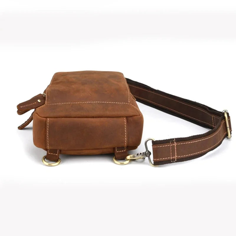 Genuine Leather Sling Rucksack Back Pack Shoulder Men Vintage Crazy Horse Cowhide Messenger Bag Casual Cross Body Chest Bags