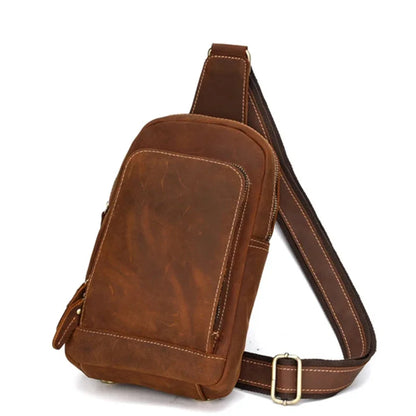 Genuine Leather Sling Rucksack Back Pack Shoulder Men Vintage Crazy Horse Cowhide Messenger Bag Casual Cross Body Chest Bags