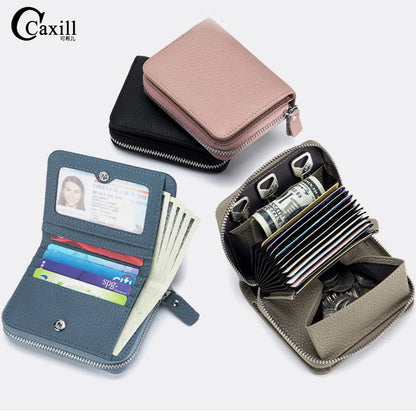 Genuine Leather Small Wallet Women Men RFID Blocking ID Card Holder Zipper Key Purse Short Hasp Wallets for Mother Day Gift