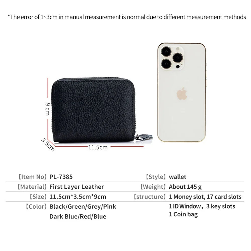 Genuine Leather Small Wallet Women Men RFID Blocking ID Card Holder Zipper Key Purse Short Hasp Wallets for Mother Day Gift