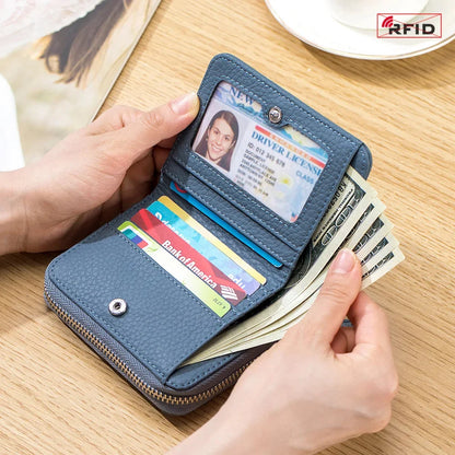 Genuine Leather Small Wallet Women Men RFID Blocking ID Card Holder Zipper Key Purse Short Hasp Wallets for Mother Day Gift