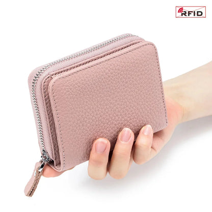 Genuine Leather Small Wallet Women Men RFID Blocking ID Card Holder Zipper Key Purse Short Hasp Wallets for Mother Day Gift