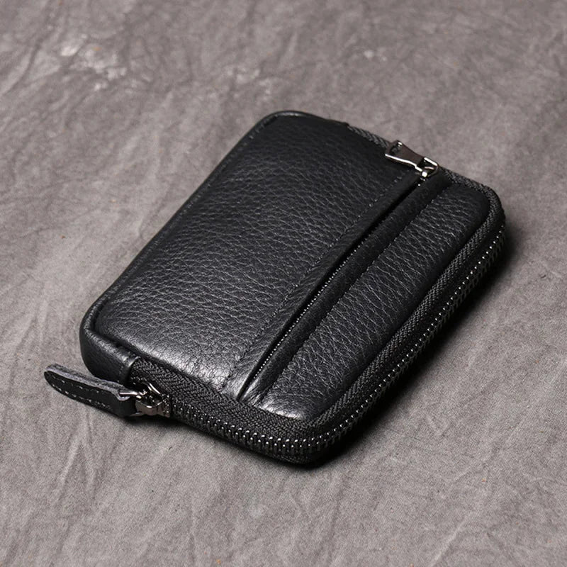 Genuine Leather Suitable for Men Women Pocket Wallets Mini Zipper Small Purses Retro Key Holder Money Bag Coin Change Purse