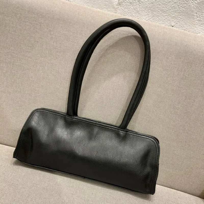 Genuine Leather Top-Handle Bags Vintage Simple Fashion Zipper Single Shoulder Underarm Bag 2024 Autumn New Handbags Purses