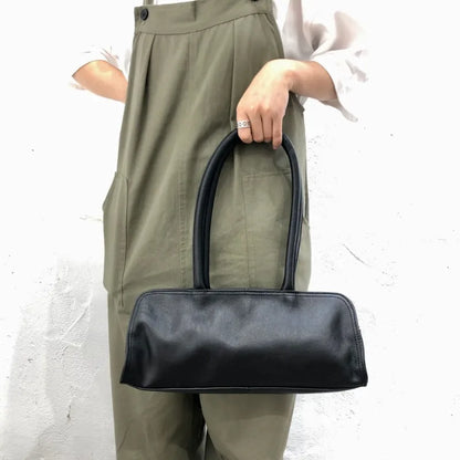 Genuine Leather Top-Handle Bags Vintage Simple Fashion Zipper Single Shoulder Underarm Bag 2024 Autumn New Handbags Purses