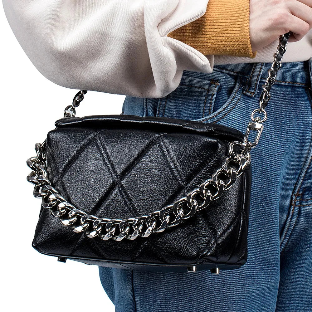 Genuine Leather Versatile Crossbody Fashionable Small Square Chain Bag