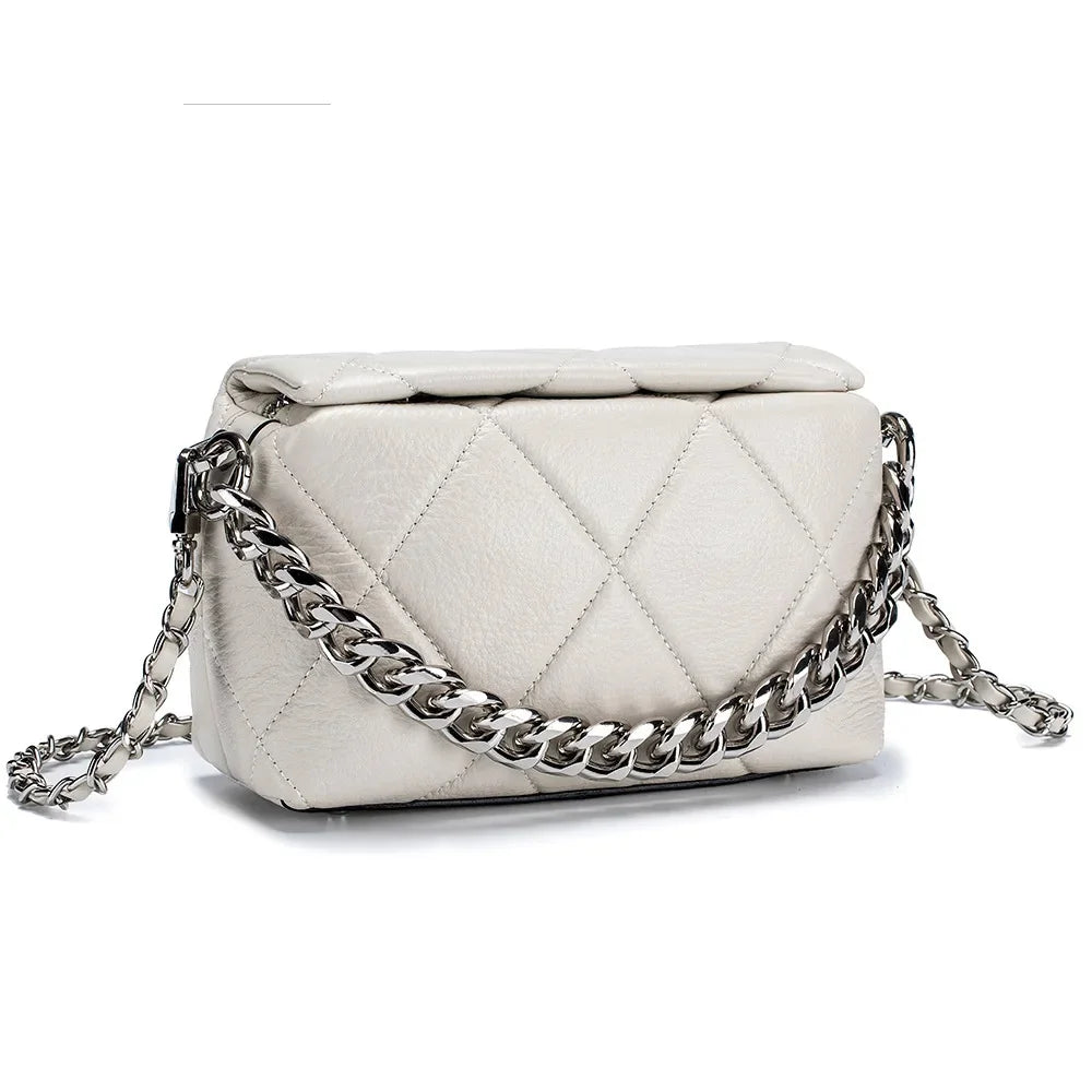 Genuine Leather Versatile Crossbody Fashionable Small Square Chain Bag