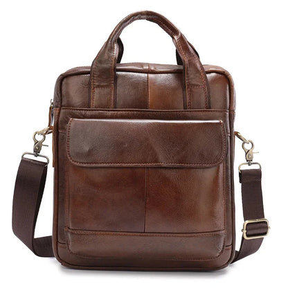 Genuine Leather Vertical Briefcases Men Fashion File Vintage Cowhide Handbag Business Male Shoulder Messenger Bag