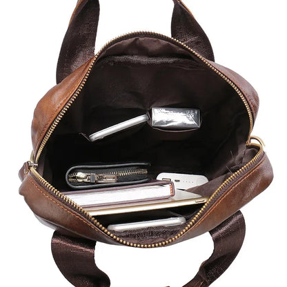 Genuine Leather Vertical Briefcases Men Fashion File Vintage Cowhide Handbag Business Male Shoulder Messenger Bag