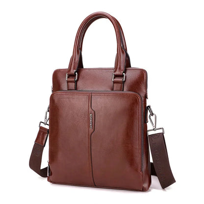 Genuine Leather Vertical Men Briefcases With Zipper Vintage Handbag Business Shoulder Messenger Luxury Tote Bag For Male