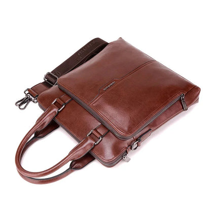 Genuine Leather Vertical Men Briefcases With Zipper Vintage Handbag Business Shoulder Messenger Luxury Tote Bag For Male
