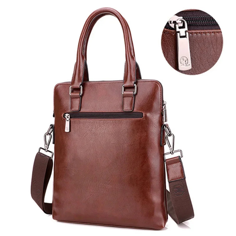 Genuine Leather Vertical Men Briefcases With Zipper Vintage Handbag Business Shoulder Messenger Luxury Tote Bag For Male