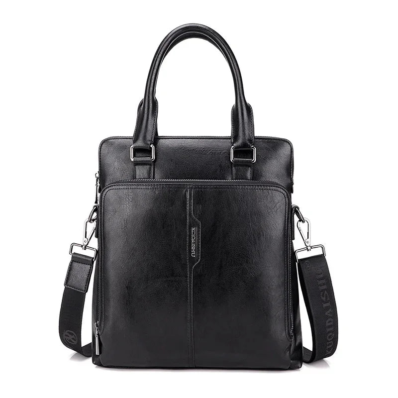 Genuine Leather Vertical Men Briefcases With Zipper Vintage Handbag Business Shoulder Messenger Luxury Tote Bag For Male