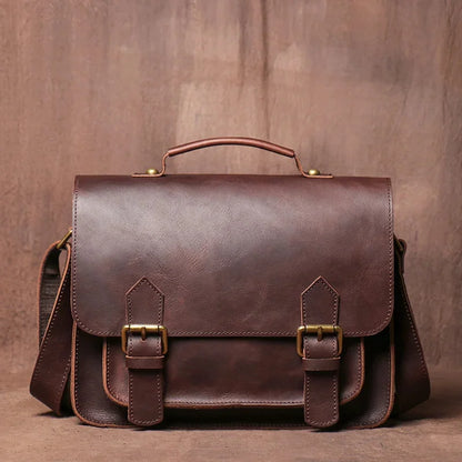 Genuine Leather Vintage Handbag For Men Crossbody Shoulder Strap Handbags Man Messenger College Style Satchels Bag