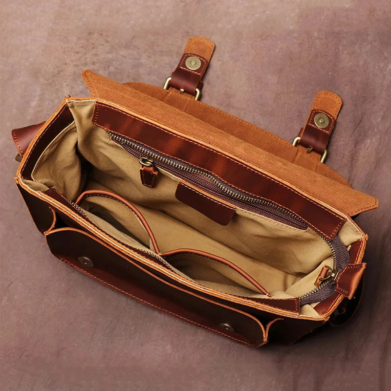 Genuine Leather Vintage Handbag For Men Crossbody Shoulder Strap Handbags Man Messenger College Style Satchels Bag