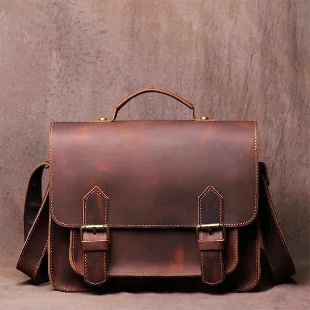 Genuine Leather Vintage Handbag For Men Crossbody Shoulder Strap Handbags Man Messenger College Style Satchels Bag