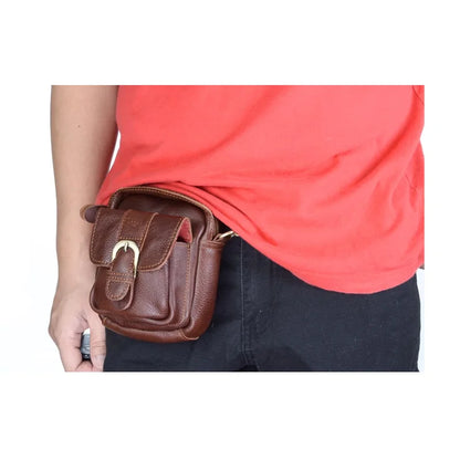 Genuine Leather Waist Bag For Men's Top Layer Cowhide Mini Crossbody Shoulder Bag Cigarette Box Glasses Key Bag