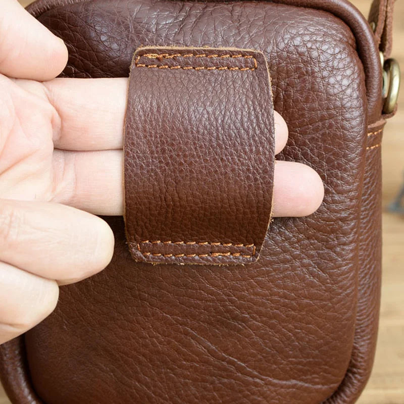 Genuine Leather Waist Bag For Men's Top Layer Cowhide Mini Crossbody Shoulder Bag Cigarette Box Glasses Key Bag