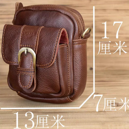Genuine Leather Waist Bag For Men's Top Layer Cowhide Mini Crossbody Shoulder Bag Cigarette Box Glasses Key Bag