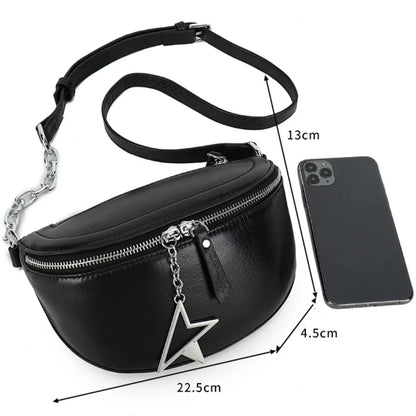Genuine Leather Waist Casual Versatile Large Capacity Chest Chain Cross-body Bag