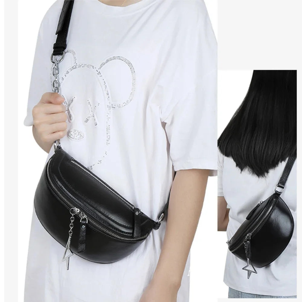 Genuine Leather Waist Casual Versatile Large Capacity Chest Chain Cross-body Bag