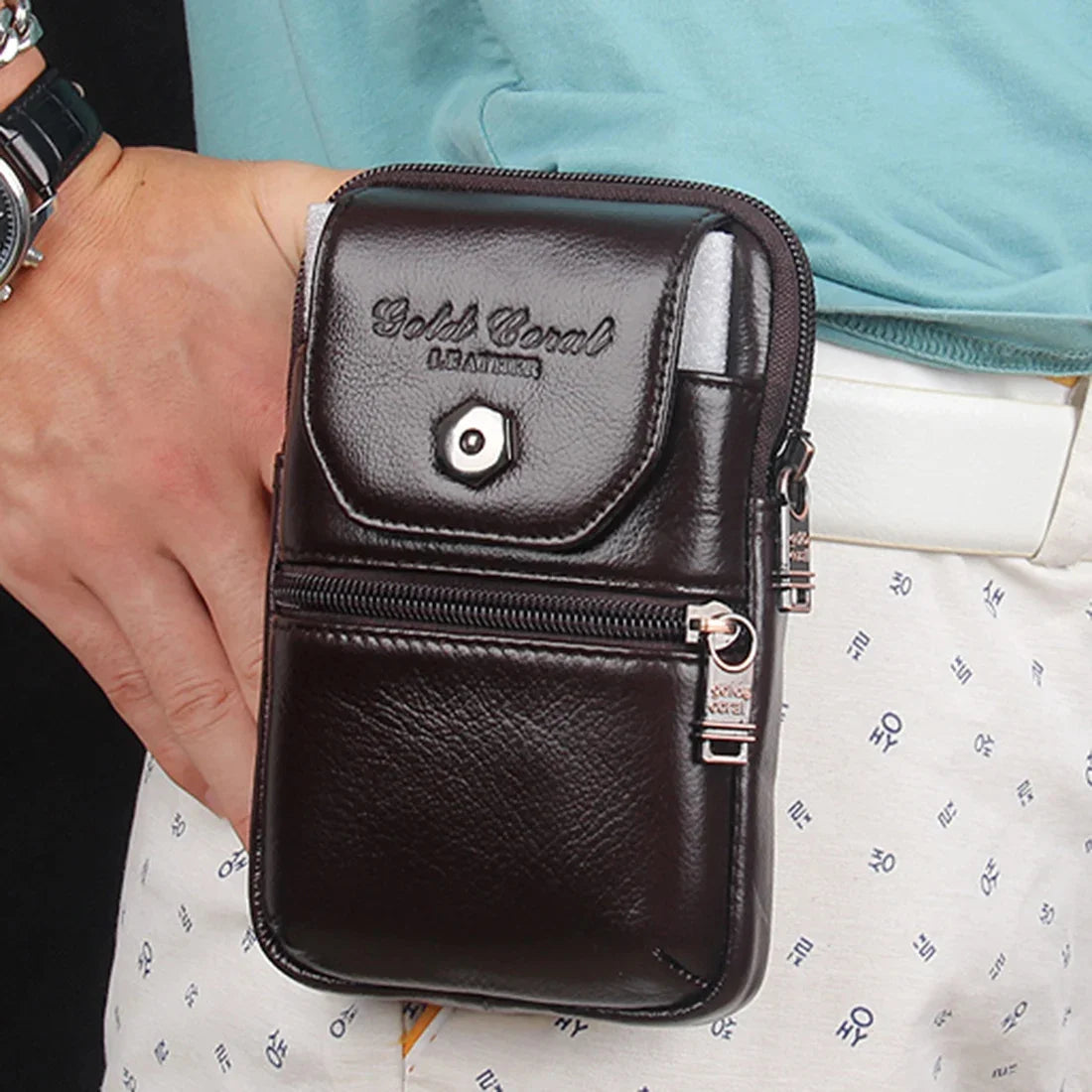 Genuine Leather Waist Cell/Mobile Phone Case Cover Hip Bags for Men Pocket Real Cowhide Purse Hook Bum Belt Bag Fanny Pack