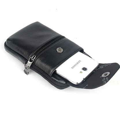 Genuine Leather Waist Cell/Mobile Phone Case Cover Hip Bags for Men Pocket Real Cowhide Purse Hook Bum Belt Bag Fanny Pack