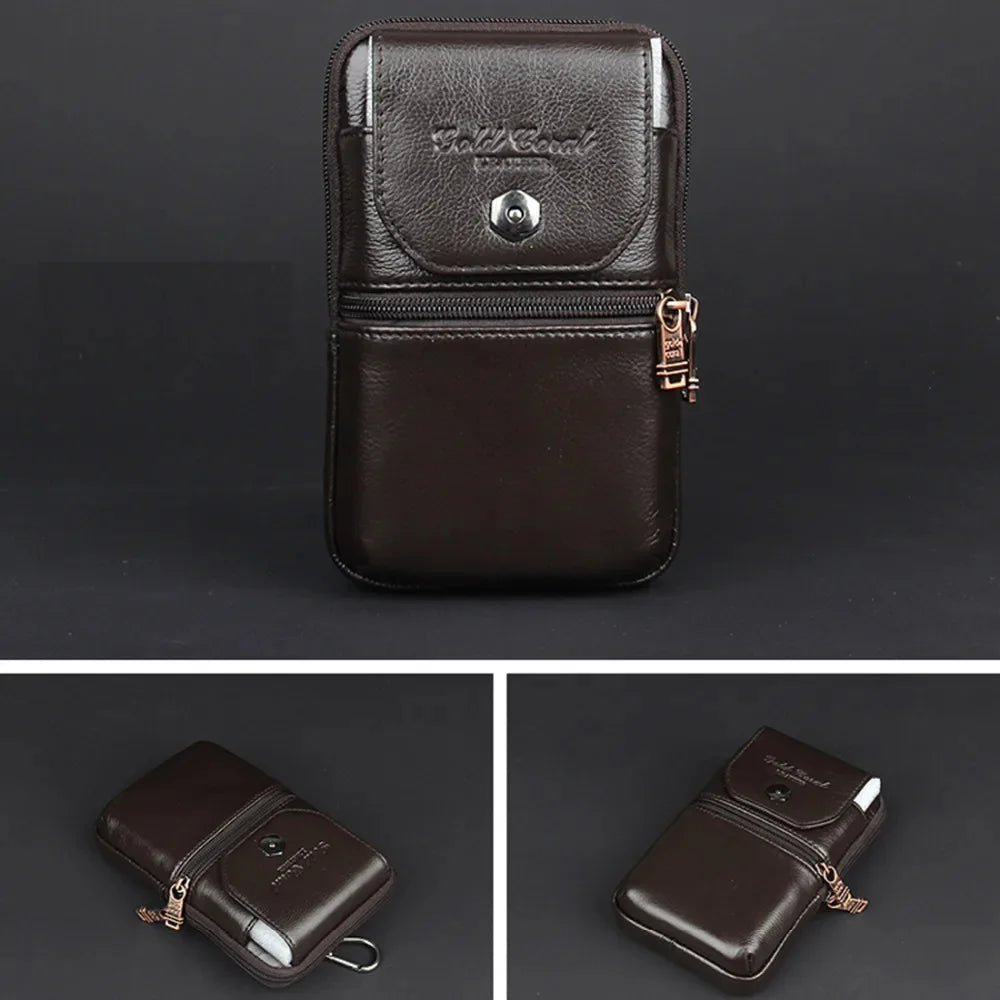 Genuine Leather Waist Cell/Mobile Phone Case Cover Hip Bags for Men Pocket Real Cowhide Purse Hook Bum Belt Bag Fanny Pack