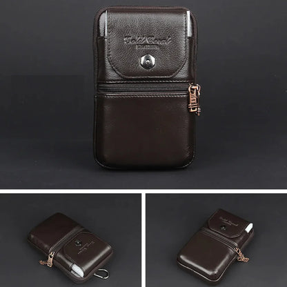 Genuine Leather Waist Cell/Mobile Phone Case Cover Hip Bags for Men Pocket Real Cowhide Purse Hook Bum Belt Bag Fanny Pack
