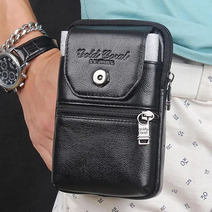 Genuine Leather Waist Cell/Mobile Phone Case Cover Hip Bags for Men Pocket Real Cowhide Purse Hook Bum Belt Bag Fanny Pack