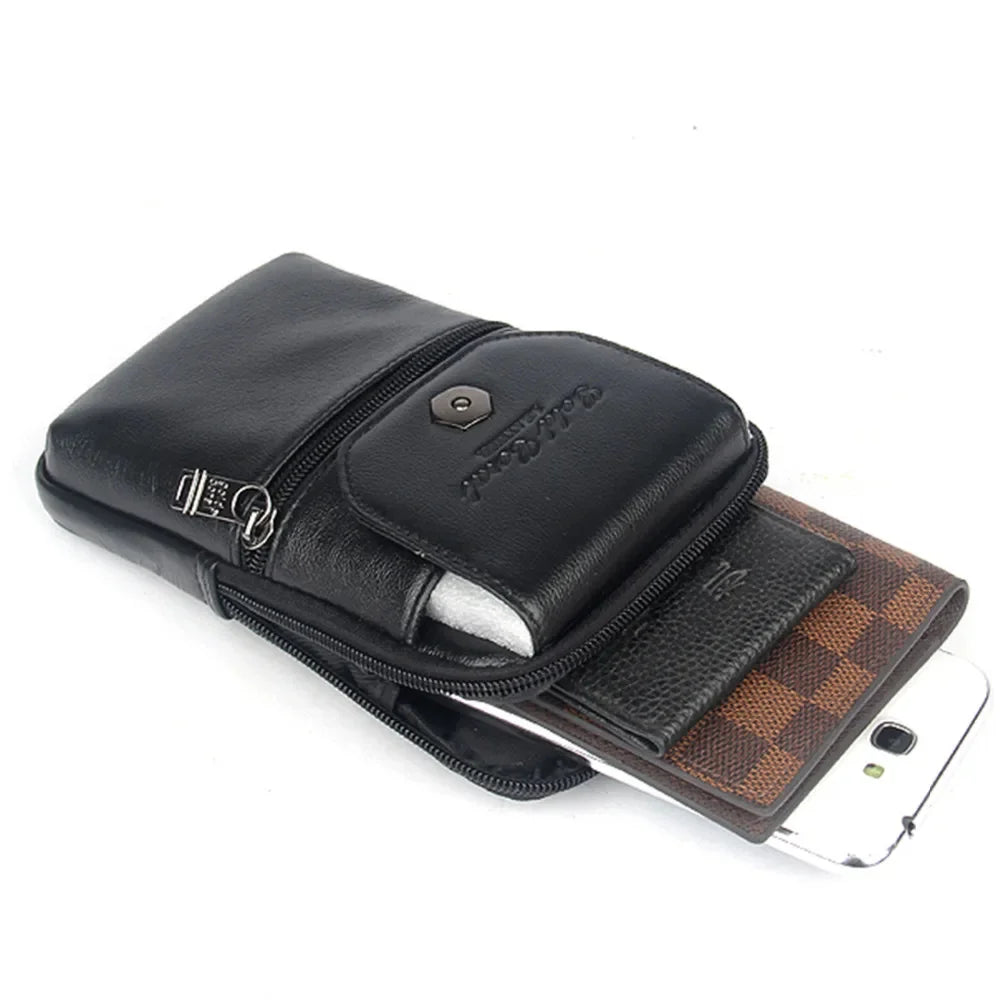 Genuine Leather Waist Cell/Mobile Phone Case Cover Hip Bags for Men Pocket Real Cowhide Purse Hook Bum Belt Bag Fanny Pack