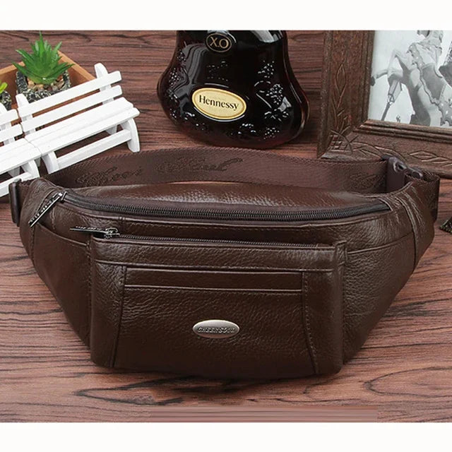 Genuine Leather Waist Fanny Pack Belt Bag For Men Travel Male Real Cowhide Cross Body LoopSling Chest Hip Bum Bags Purse
