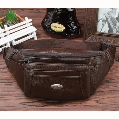 Genuine Leather Waist Fanny Pack Belt Bag For Men Travel Male Real Cowhide Cross Body LoopSling Chest Hip Bum Bags Purse