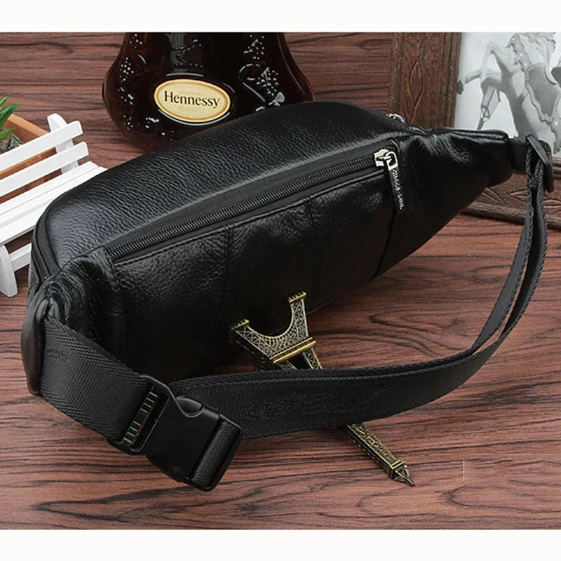 Genuine Leather Waist Fanny Pack Belt Bag For Men Travel Male Real Cowhide Cross Body LoopSling Chest Hip Bum Bags Purse