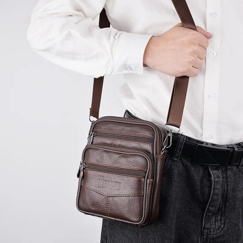 Genuine Leather Waist bag Man Small Purses and handbags Male Fashion Shoulder Bags Mini crossbody bags cell phone pouch
