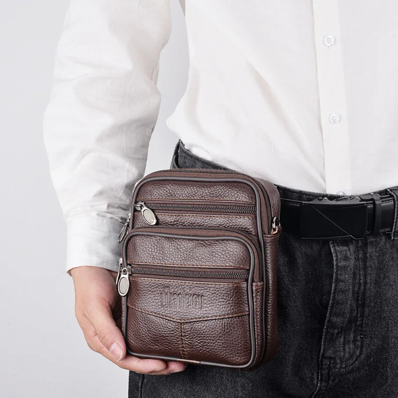 Genuine Leather Waist bag Man Small Purses and handbags Male Fashion Shoulder Bags Mini crossbody bags cell phone pouch