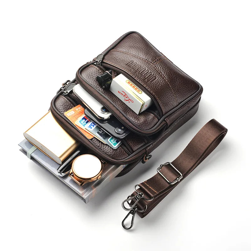 Genuine Leather Waist bag Man Small Purses and handbags Male Fashion Shoulder Bags Mini crossbody bags cell phone pouch