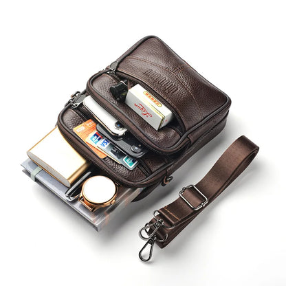 Genuine Leather Waist bag Man Small Purses and handbags Male Fashion Shoulder Bags Mini crossbody bags cell phone pouch