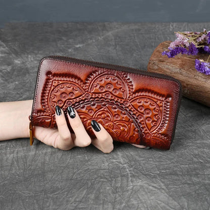 Genuine Leather Wallet Clutch Bag For Women ID/Credit Card Cash Holder Retro Lady Female Real Cowhide Money Bags Wrist Purse