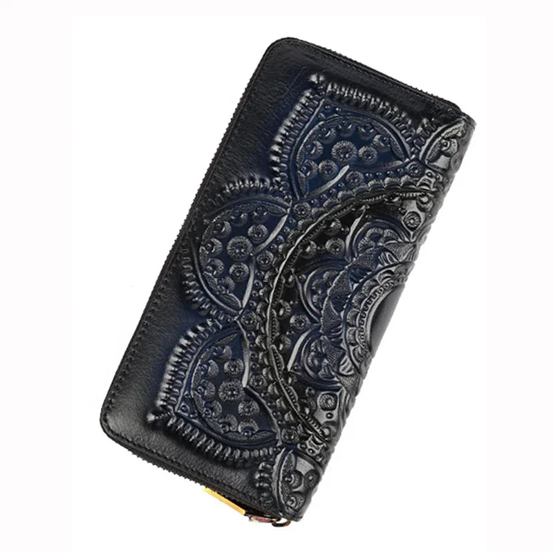 Genuine Leather Wallet Clutch Bag For Women ID/Credit Card Cash Holder Retro Lady Female Real Cowhide Money Bags Wrist Purse