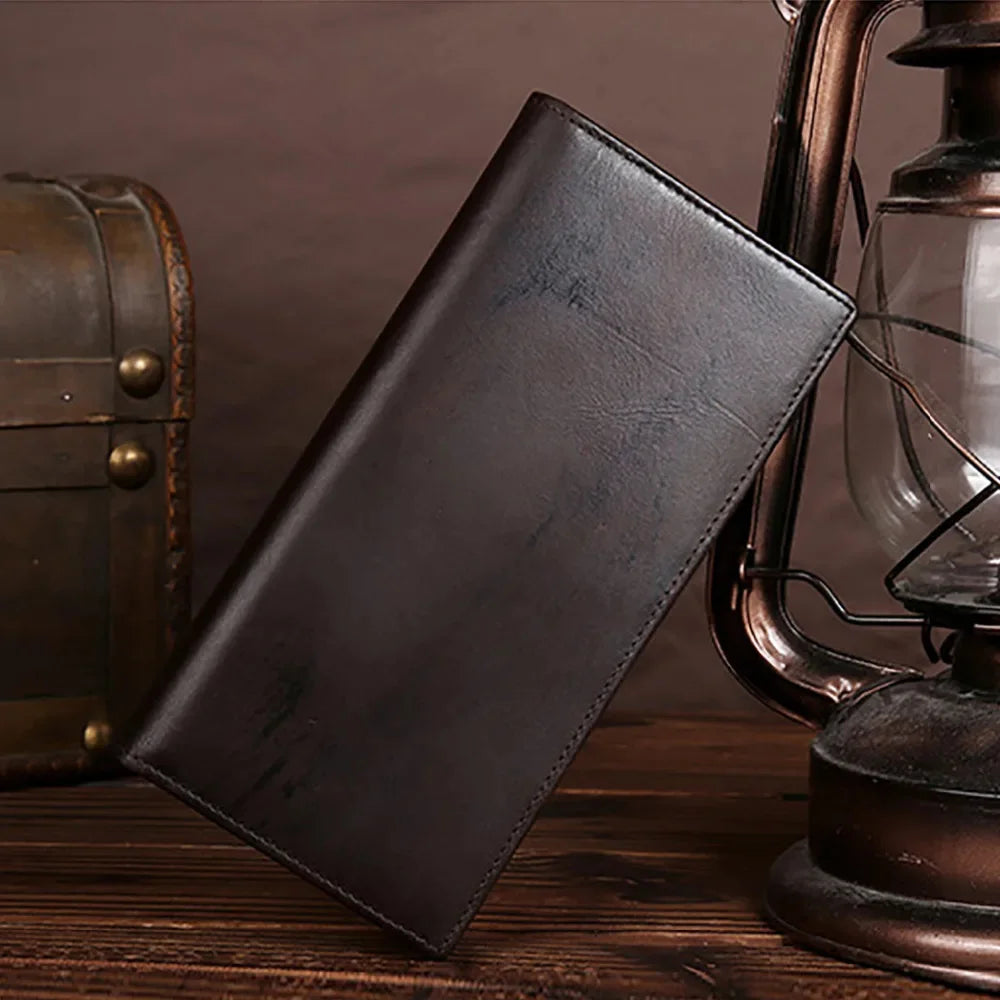 Genuine Leather Wallet Long Purse for Men Designer Casual Male Real Cowhide Bifold Coin Pocket Card Holder Clutch Money Bag