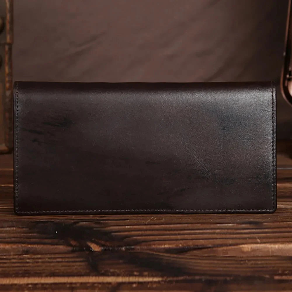 Genuine Leather Wallet Long Purse for Men Designer Casual Male Real Cowhide Bifold Coin Pocket Card Holder Clutch Money Bag