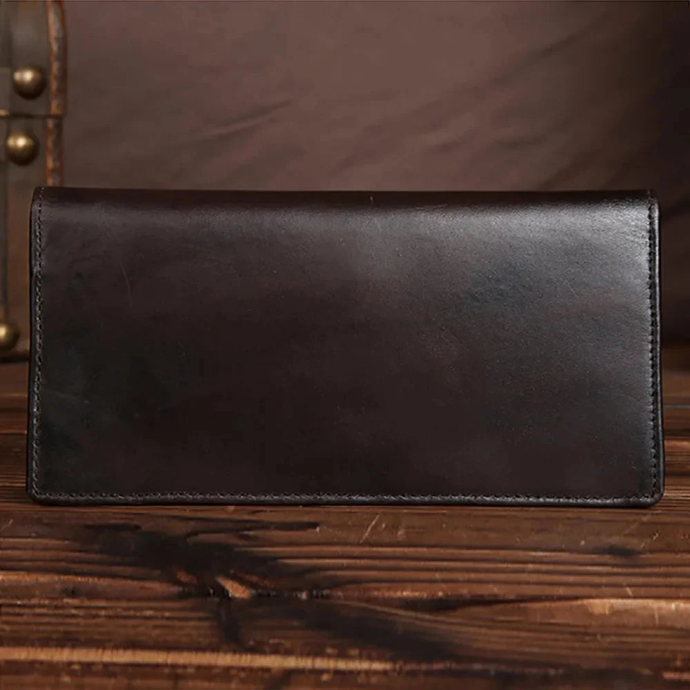Genuine Leather Wallet Long Purse for Men Designer Casual Male Real Cowhide Bifold Coin Pocket Card Holder Clutch Money Bag
